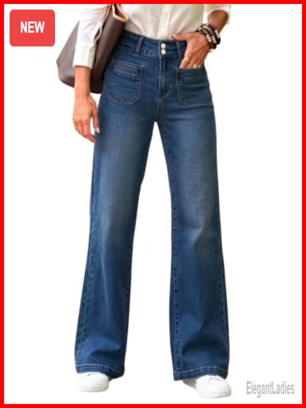 High Waisted Wide Leg Jeans Stretchy Tummy Control Denim Pants